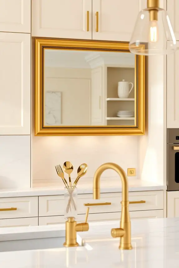 gold mirrors enhance kitchen elegance