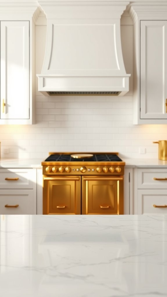 gold range white cabinets