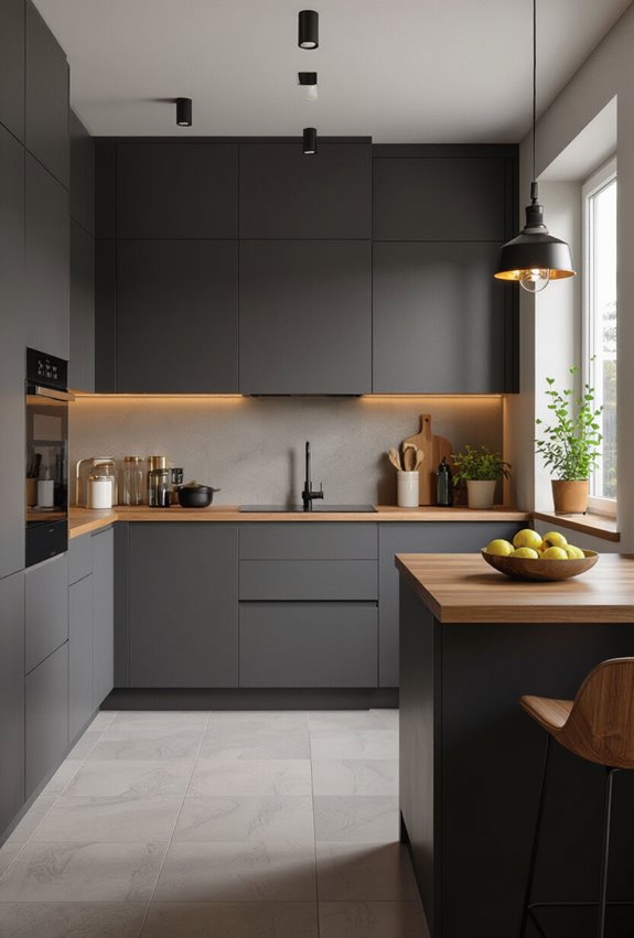 graphite cabinets with wood