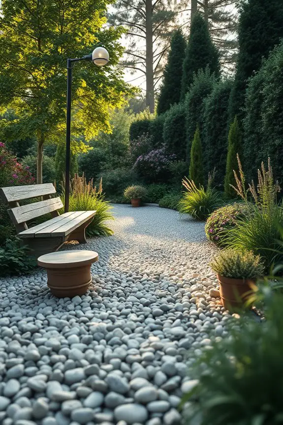 gravel patio with foliage