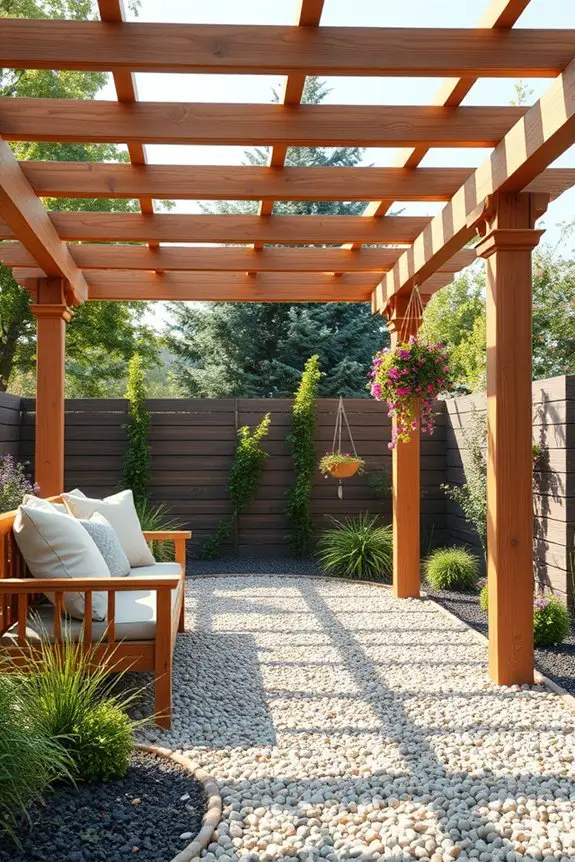 gravel patio with pergola