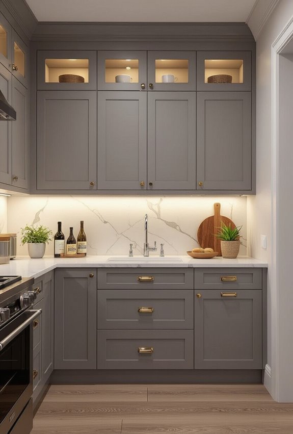 gray cabinets brown moulding
