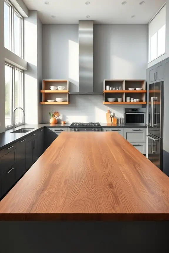 gray island brown countertops