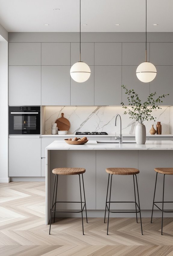 gray kitchen warmed by browns