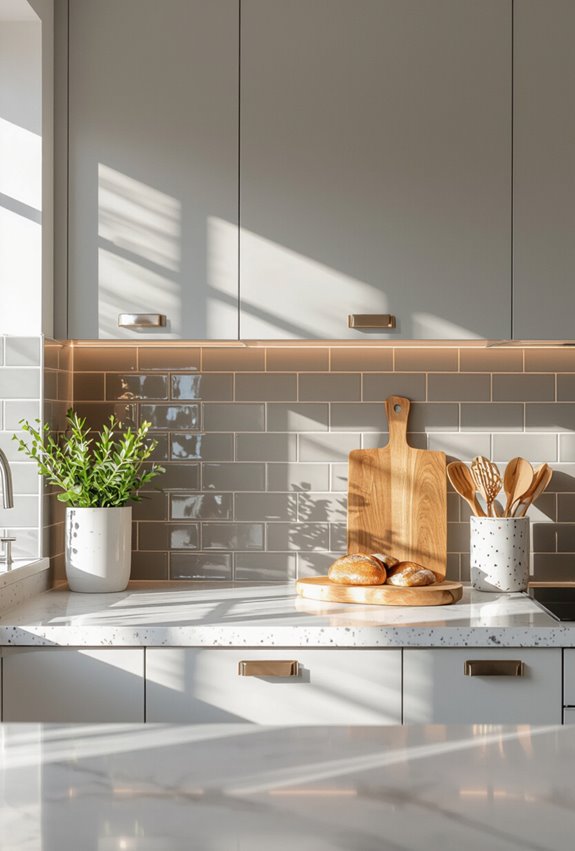 gray subway tiles brown grout