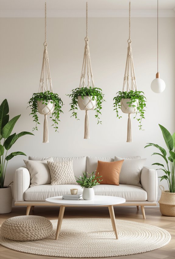 green accented macram plant hangers