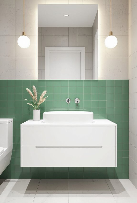 green accents expansive neutral backdrop