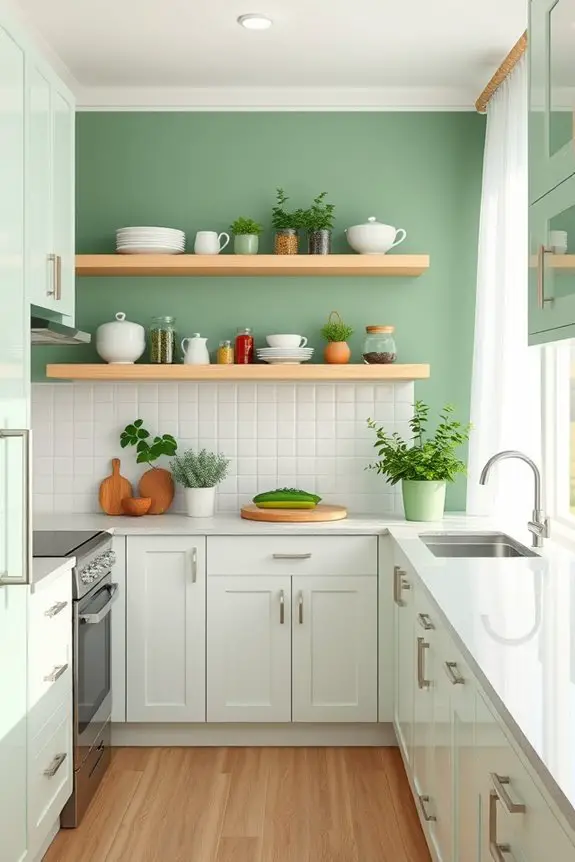 green and white shelving