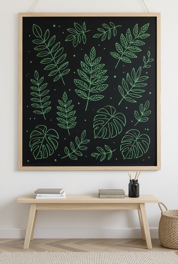 green botanical chalkboard mural