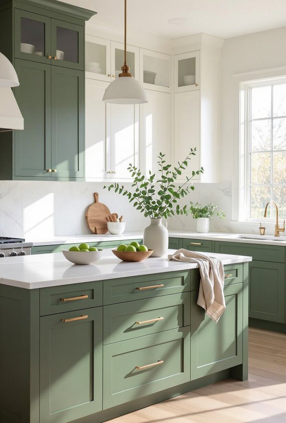 green cabinets balanced brightness