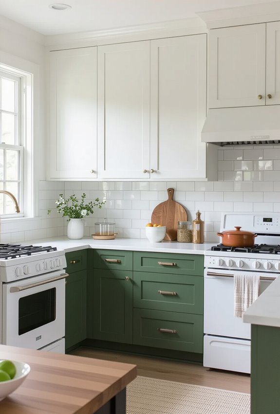 green cabinets white appliances