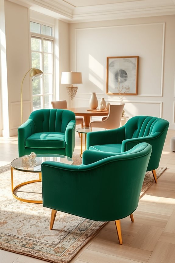 green chairs gold legs