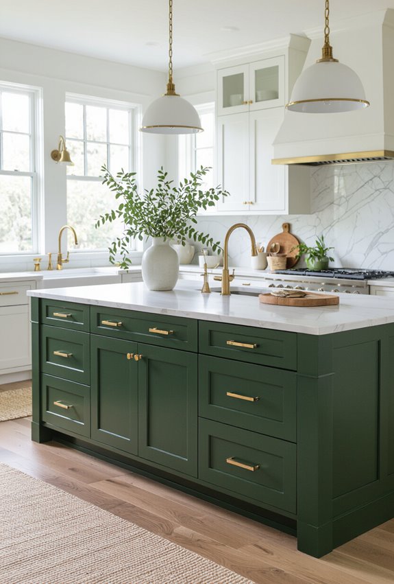 green islands white perimeter cabinetry