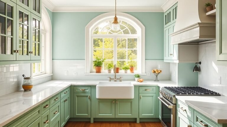 green kitchens with white cabinets