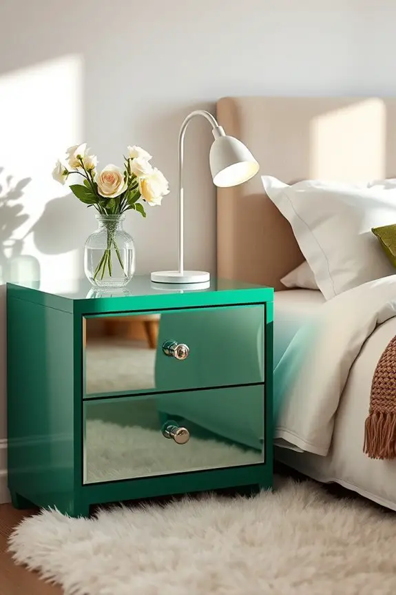 green mirrored bedside elegance