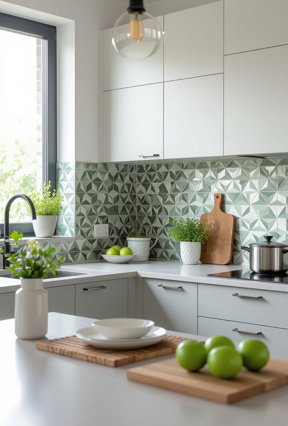 green prints grey geometry