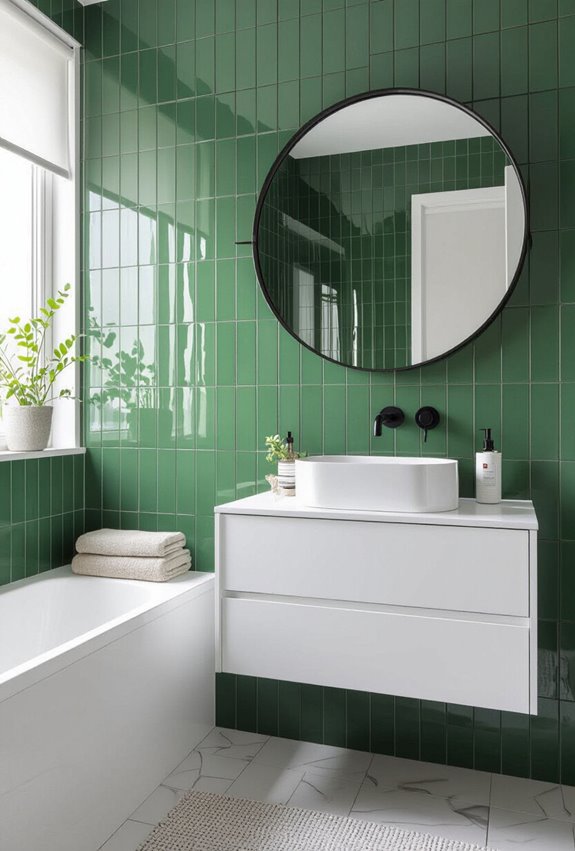 green vertical subway tiles
