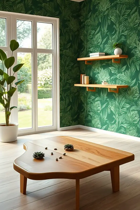 green wallpaper wood harmony