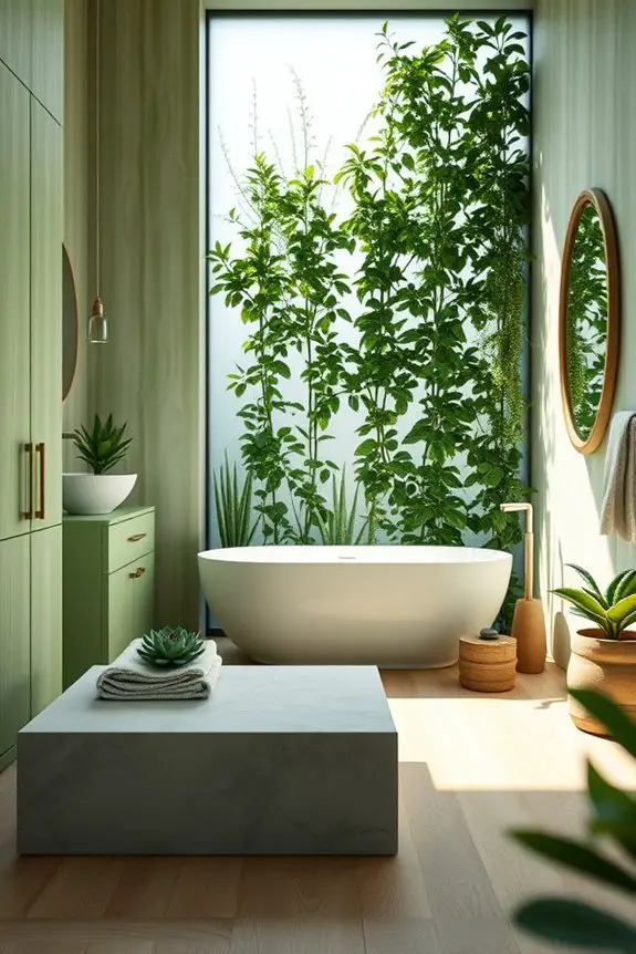 green wood bathroom accents
