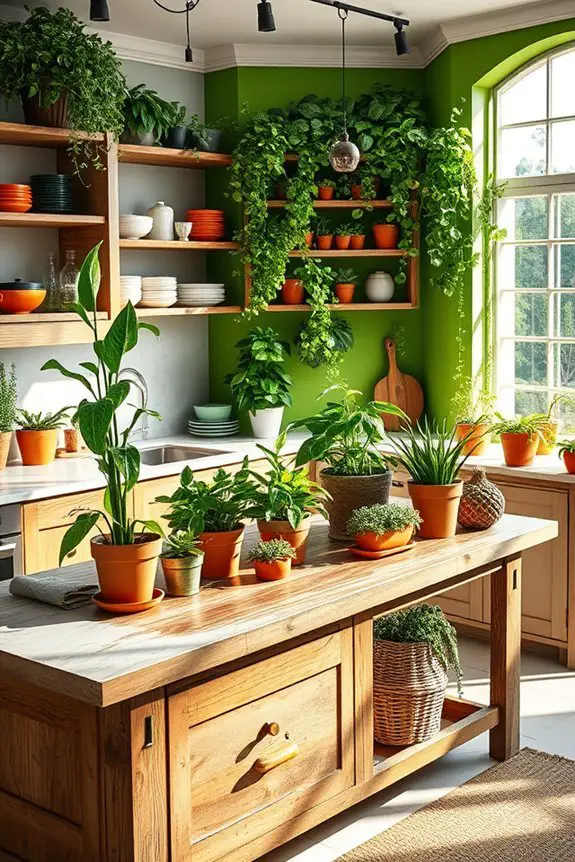 greenery enhances eclectic kitchens