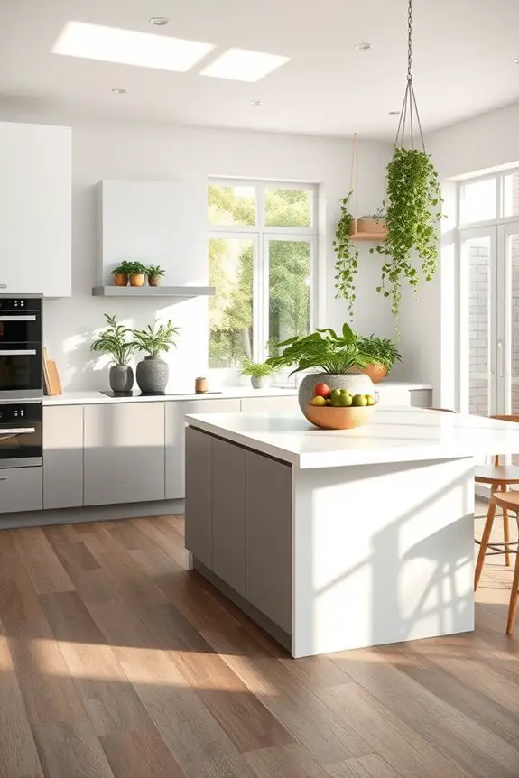 greenery enhances gray floors