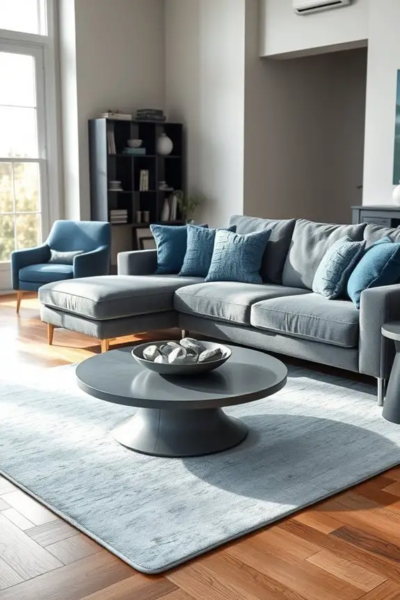 grey and blue decor