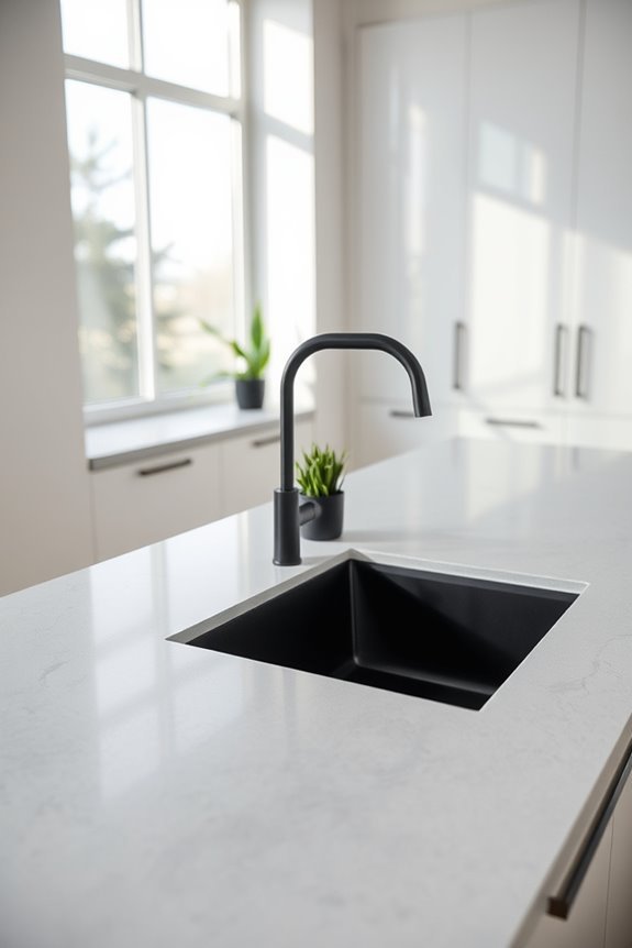 grey countertops black sink