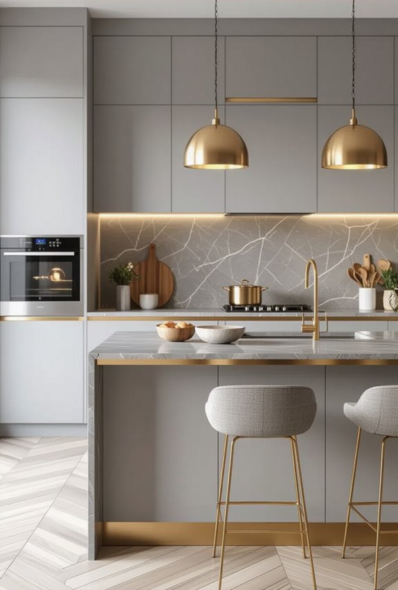 grey countertops with gold edge