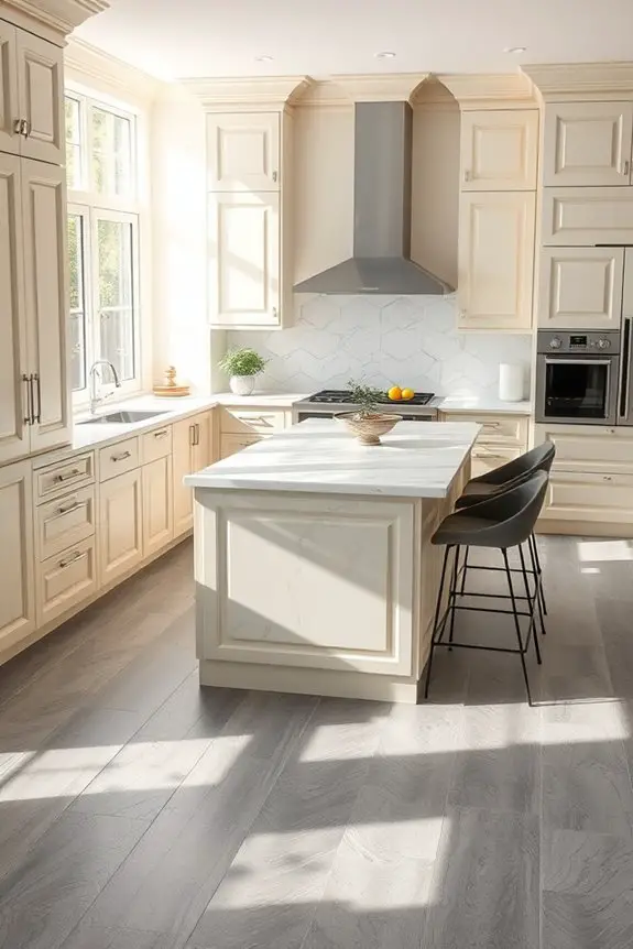 grey flooring cream cabinets