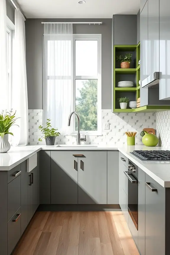 grey walls green accents