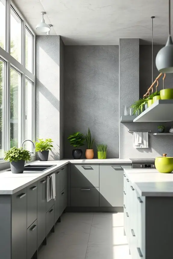 grey walls green decor
