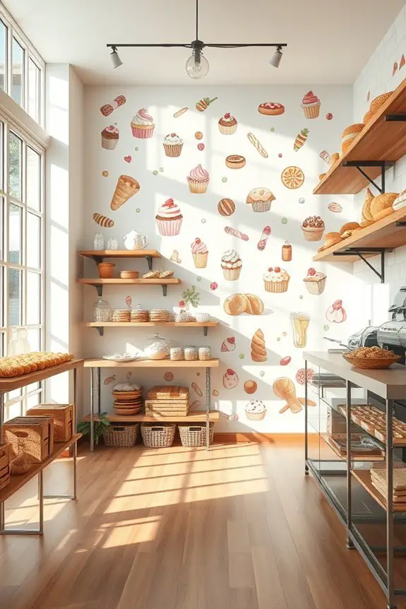 hand painted bakery murals enhance atmosphere