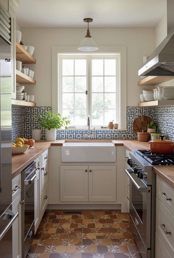 hand painted encaustic tile backsplash