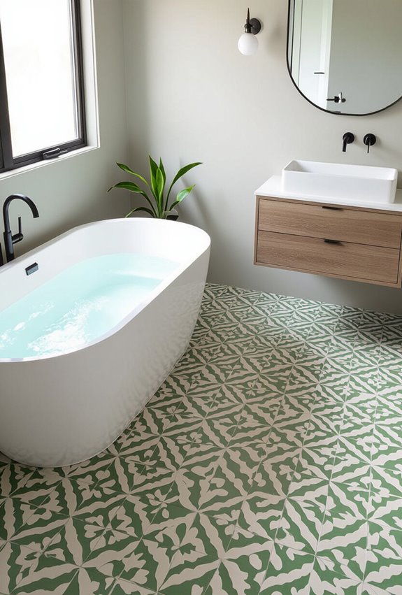 handcrafted green patterned tiles
