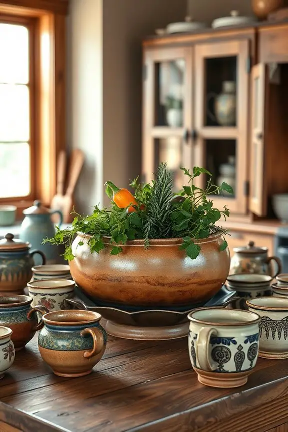 handcrafted pottery adds warmth
