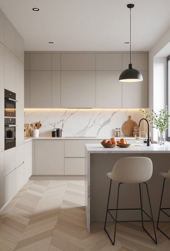 handleless matte wood cabinetry