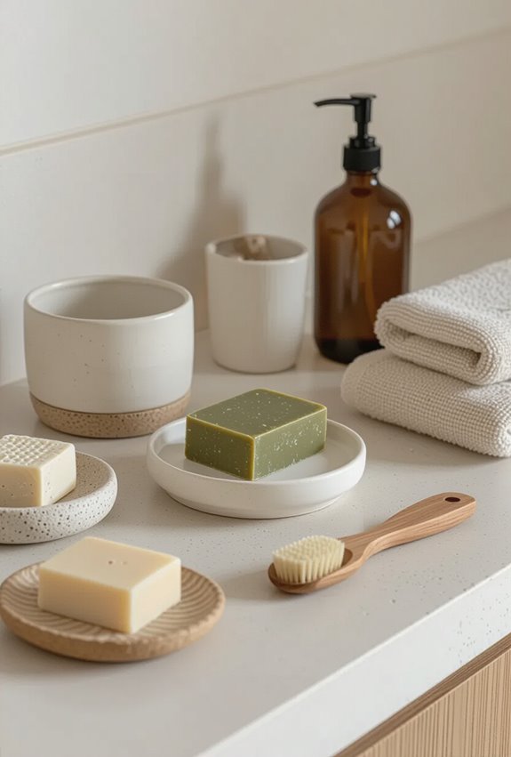 handmade ceramic bathroom countertop styling