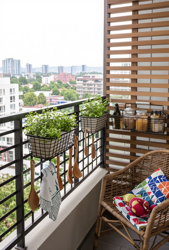 hanging baskets organize small kitchen