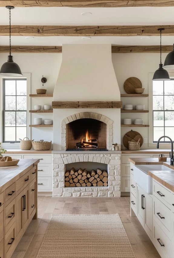 hearth centered outdoor farmhouse kitchen