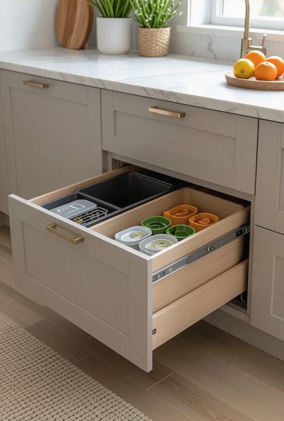 hidden built in trash drawers