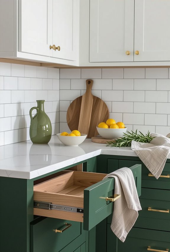 high contrast green subway cabinets