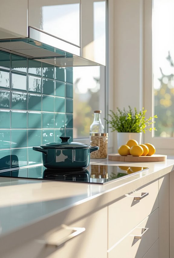 high gloss colored glass backsplash