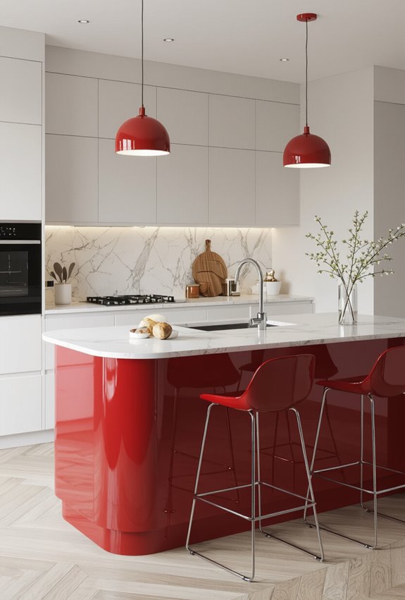 high gloss red retro island