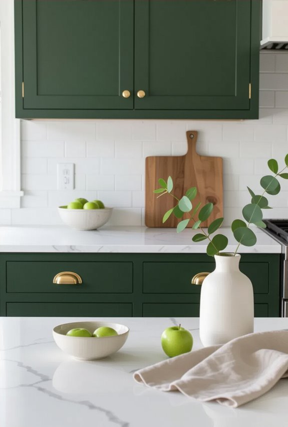 hunter green cabinets brass
