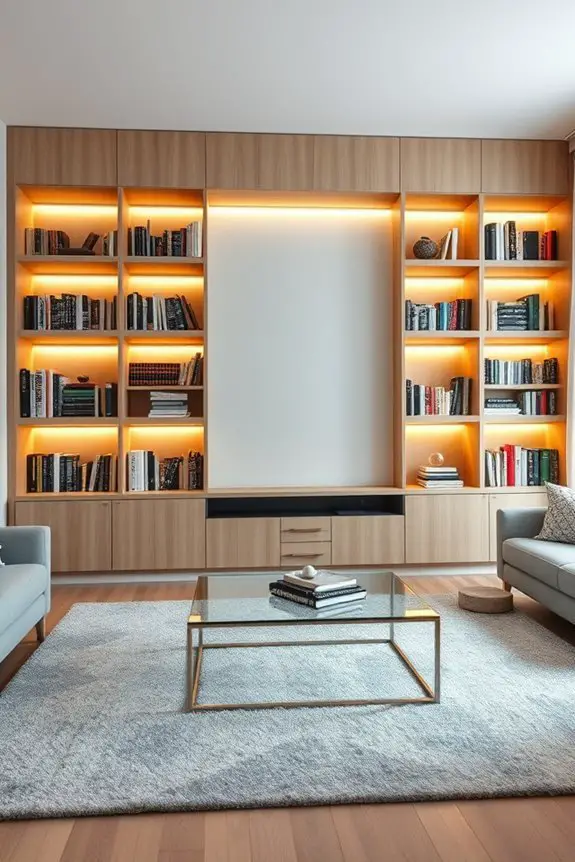 illuminated bookshelves enhance ambiance