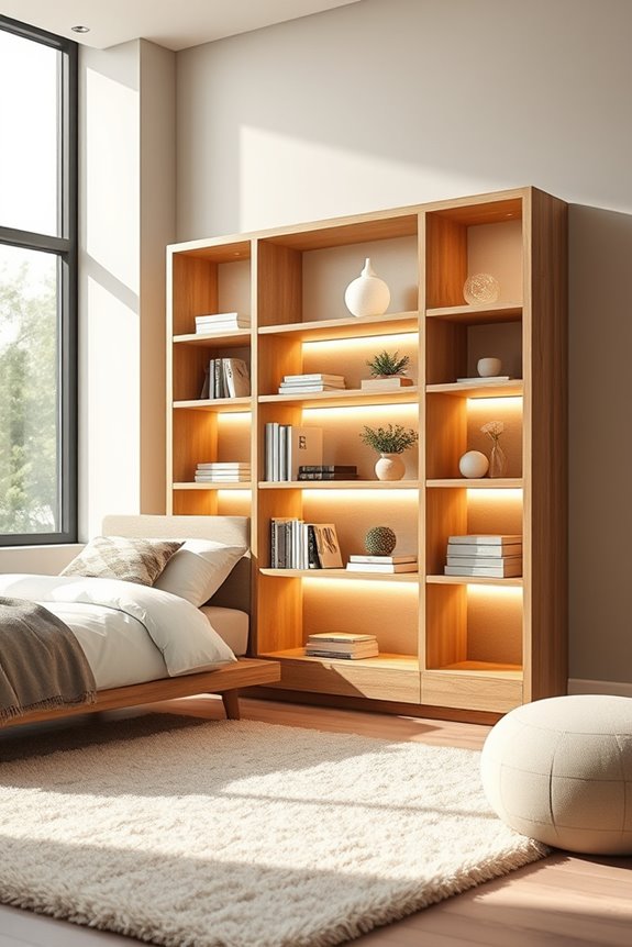 illuminated bookshelves for ambiance