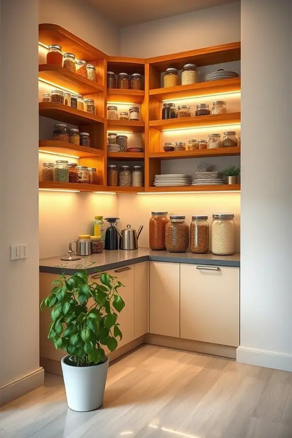 illuminated corner pantry storage