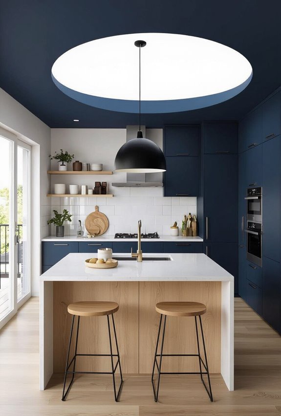 indigo ceiling creates cozy cocoon