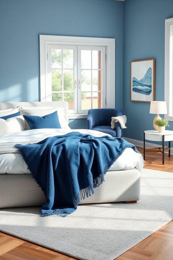 indigo throw enhances bedroom elegance