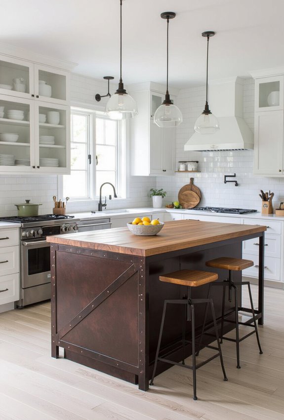 industrial brown metal framed island